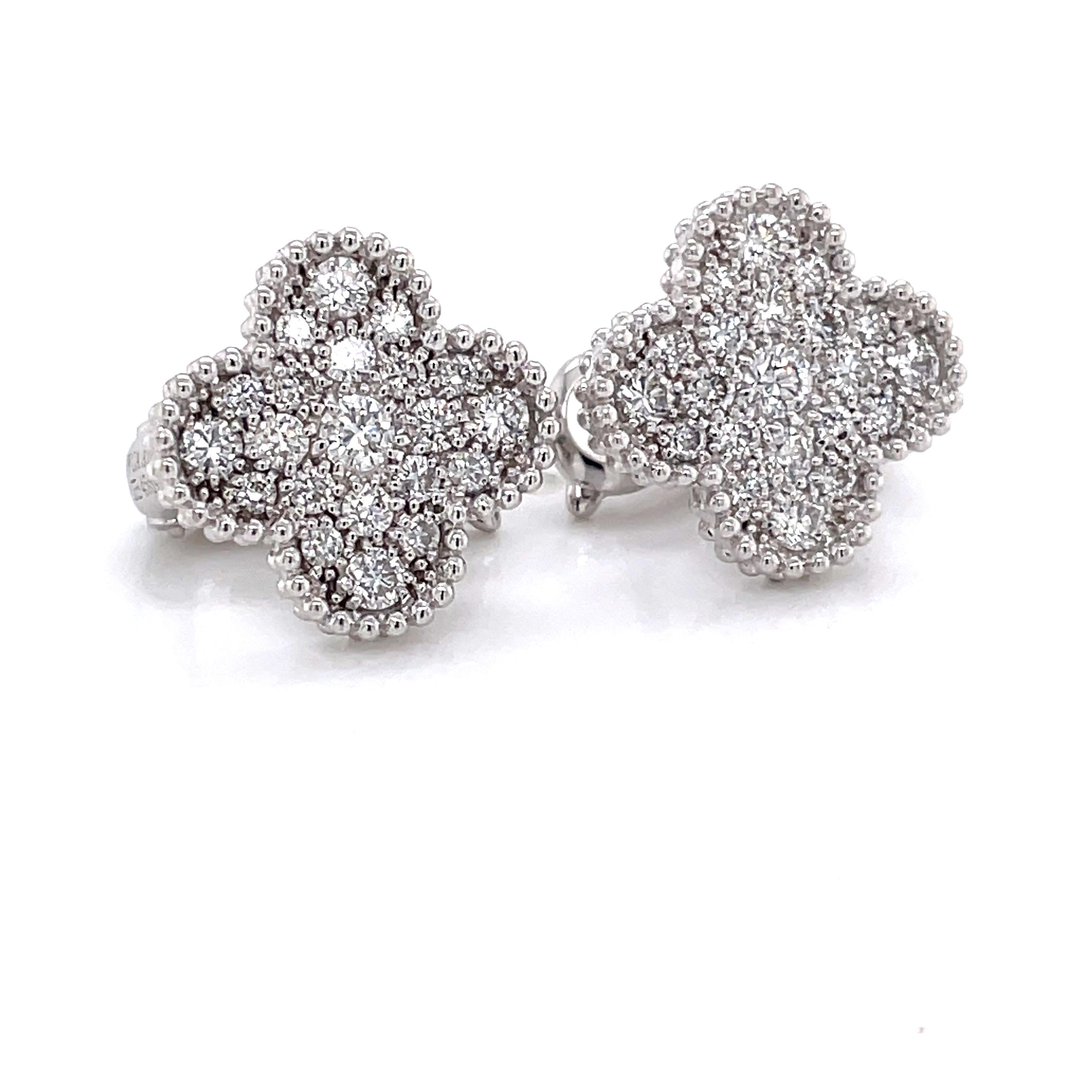 Van Cleef & Arpels Vintage Alhambra Diamond 18K White Gold Earring Studs 1