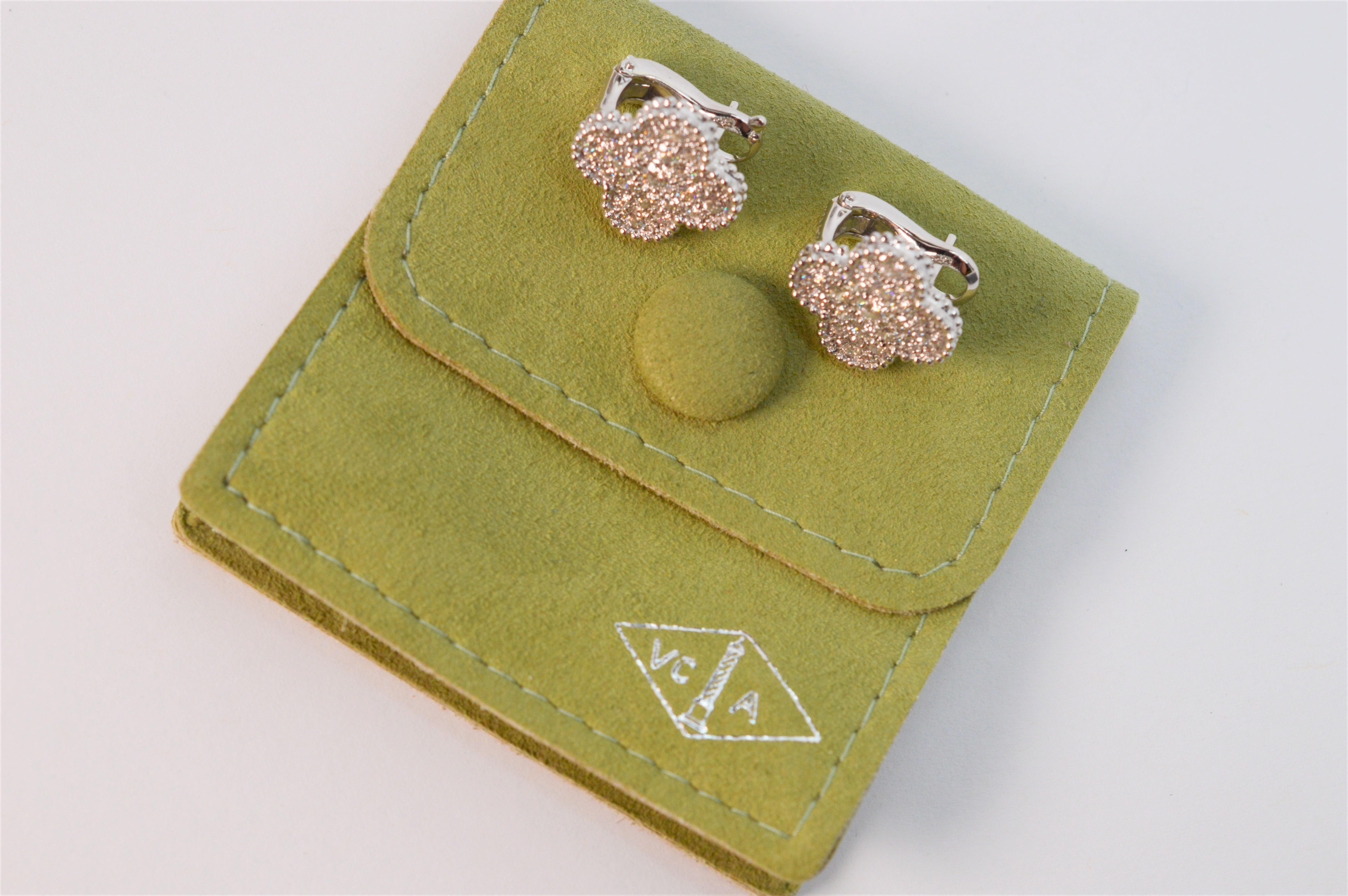 Van Cleef & Arpels Vintage Alhambra Diamond 18K White Gold Earring Studs 3