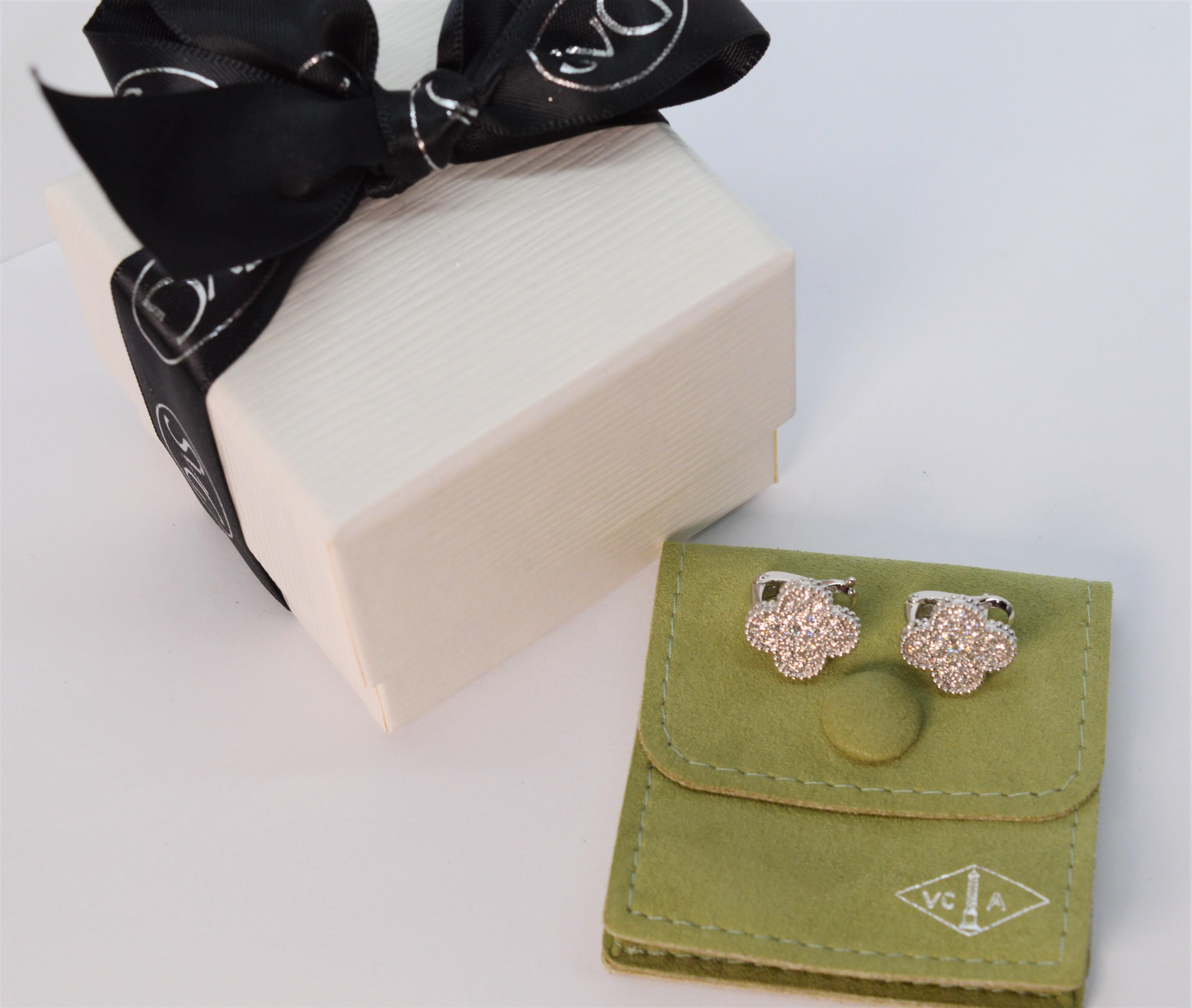 Van Cleef & Arpels Vintage Alhambra Diamond 18K White Gold Earring Studs 4