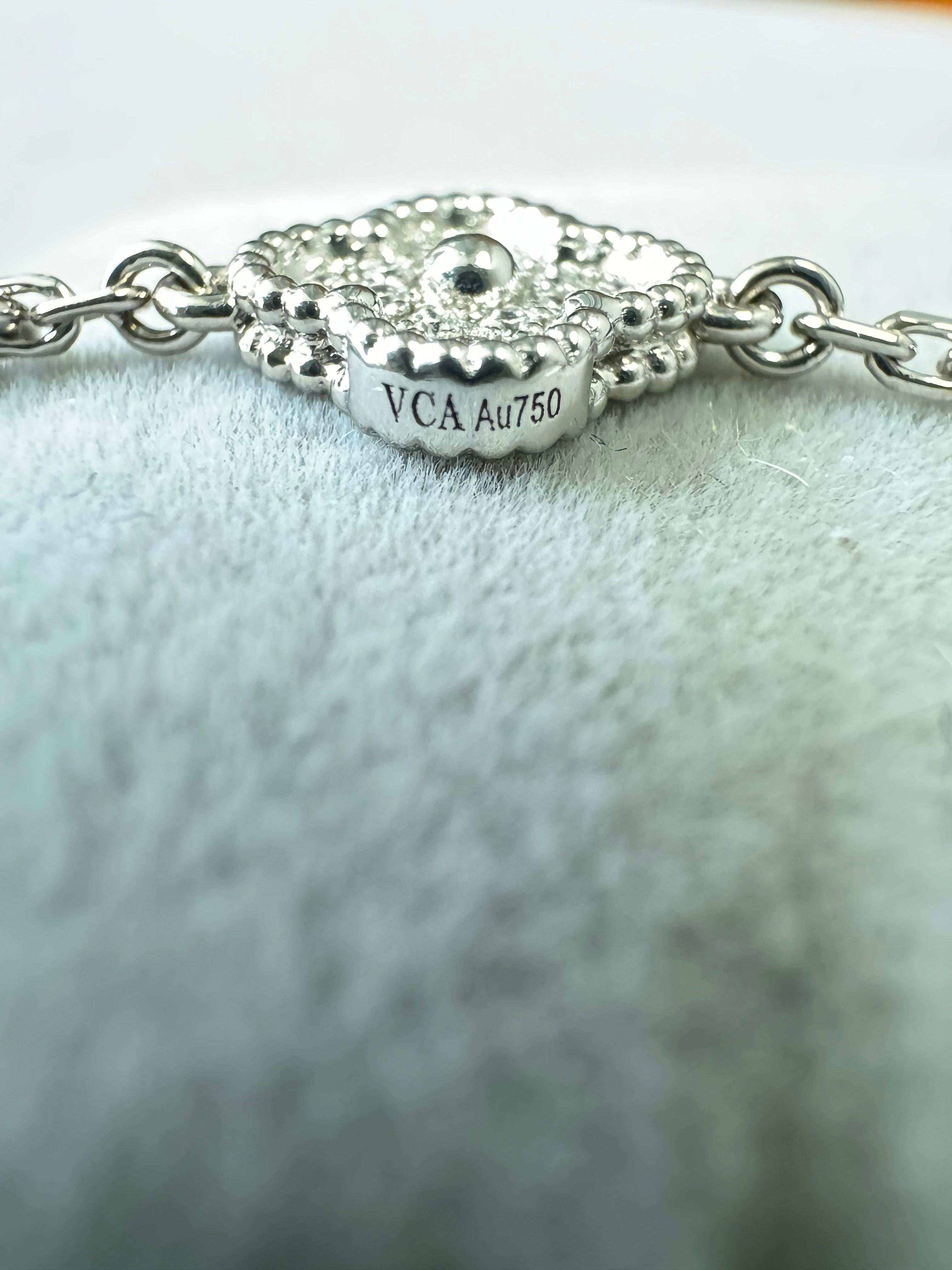 Van Cleef & Arpels Sweet Alhambra Diamonds 6 Motif 18K White Gold Chain Bracelet 8