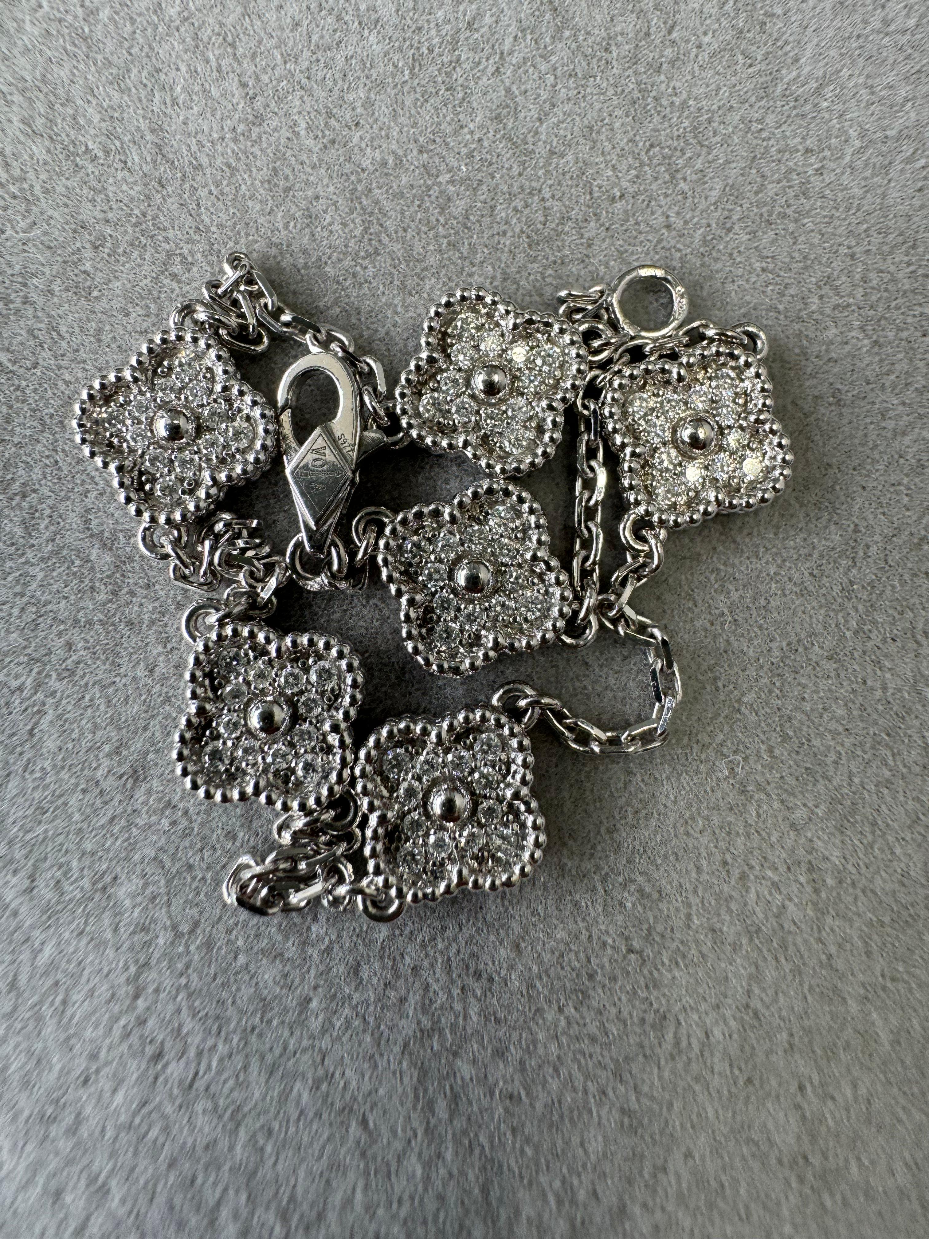 Van Cleef & Arpels Sweet Alhambra Diamonds 6 Motif 18K White Gold Chain Bracelet In Good Condition In Oakton, VA
