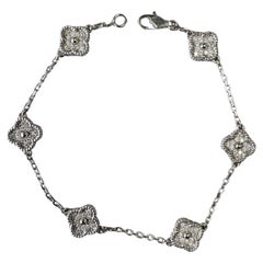 Van Cleef & Arpels Sweet Alhambra Diamonds 6 Motif 18K White Gold Chain Bracelet