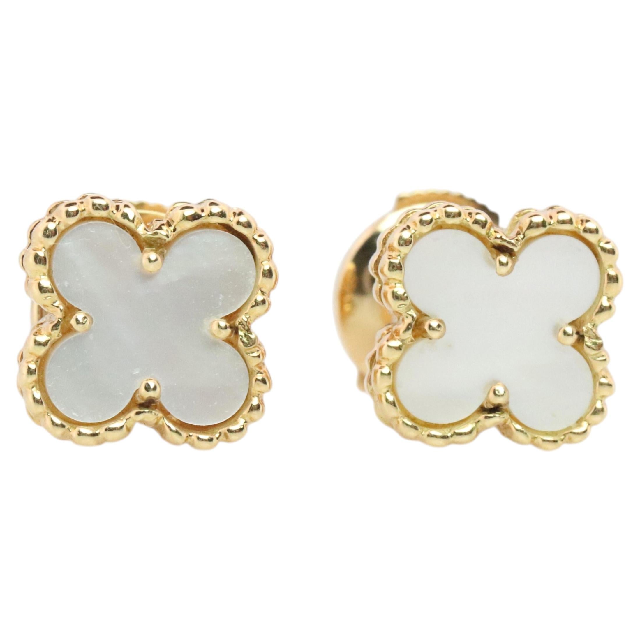 Van Cleef Arpels Sweet Alhambra Earrings Genuine VCA 18k YG Vintage Shell Studs