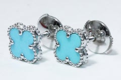 Van Cleef & Arpels Sweet Alhambra Earstuds White Gold Turquoise Earrings