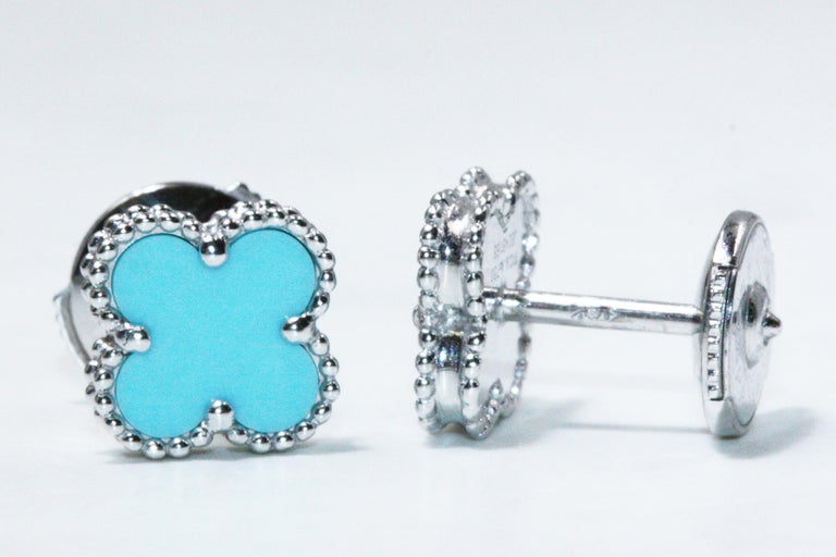 Van Cleef and Arpels Sweet Alhambra Earstuds White Gold Turquoise ...