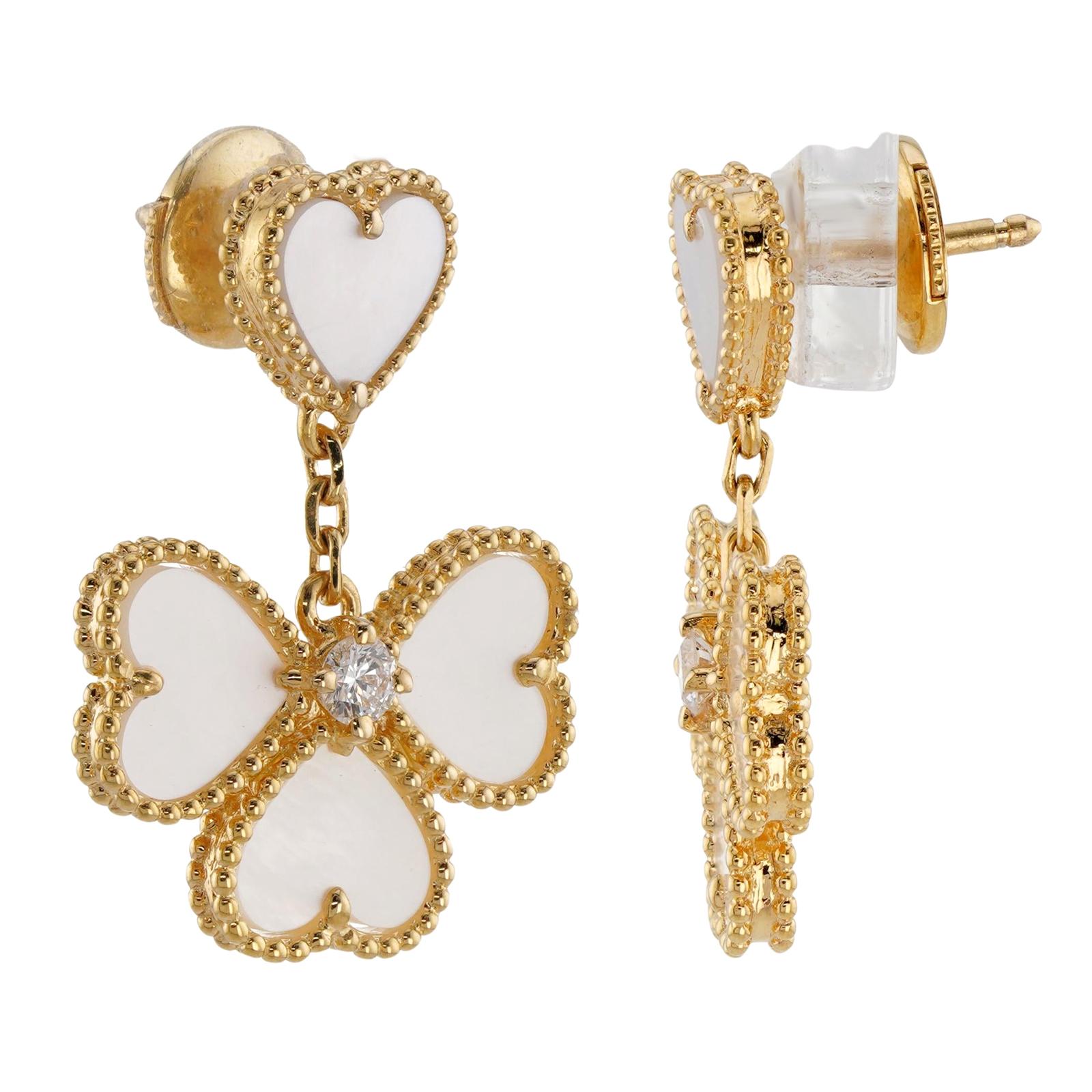 Women's VAN CLEEF & ARPELS Sweet Alhambra Effeuillage Diamond Gold Earrings