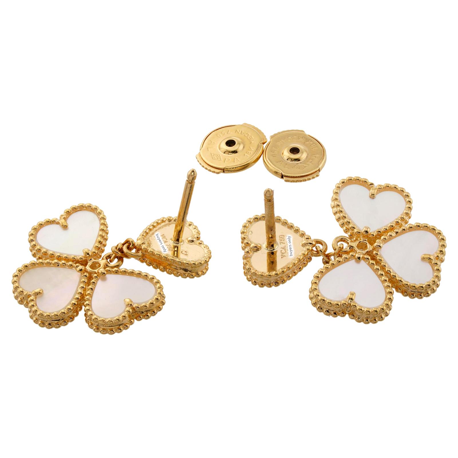 VAN CLEEF & ARPELS Sweet Alhambra Effeuillage Diamond Gold Earrings 1