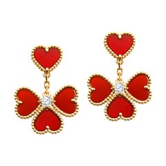Van Cleef & Arpels Sweet Alhambra Effeuillage Diamond Heart Clover Dangles