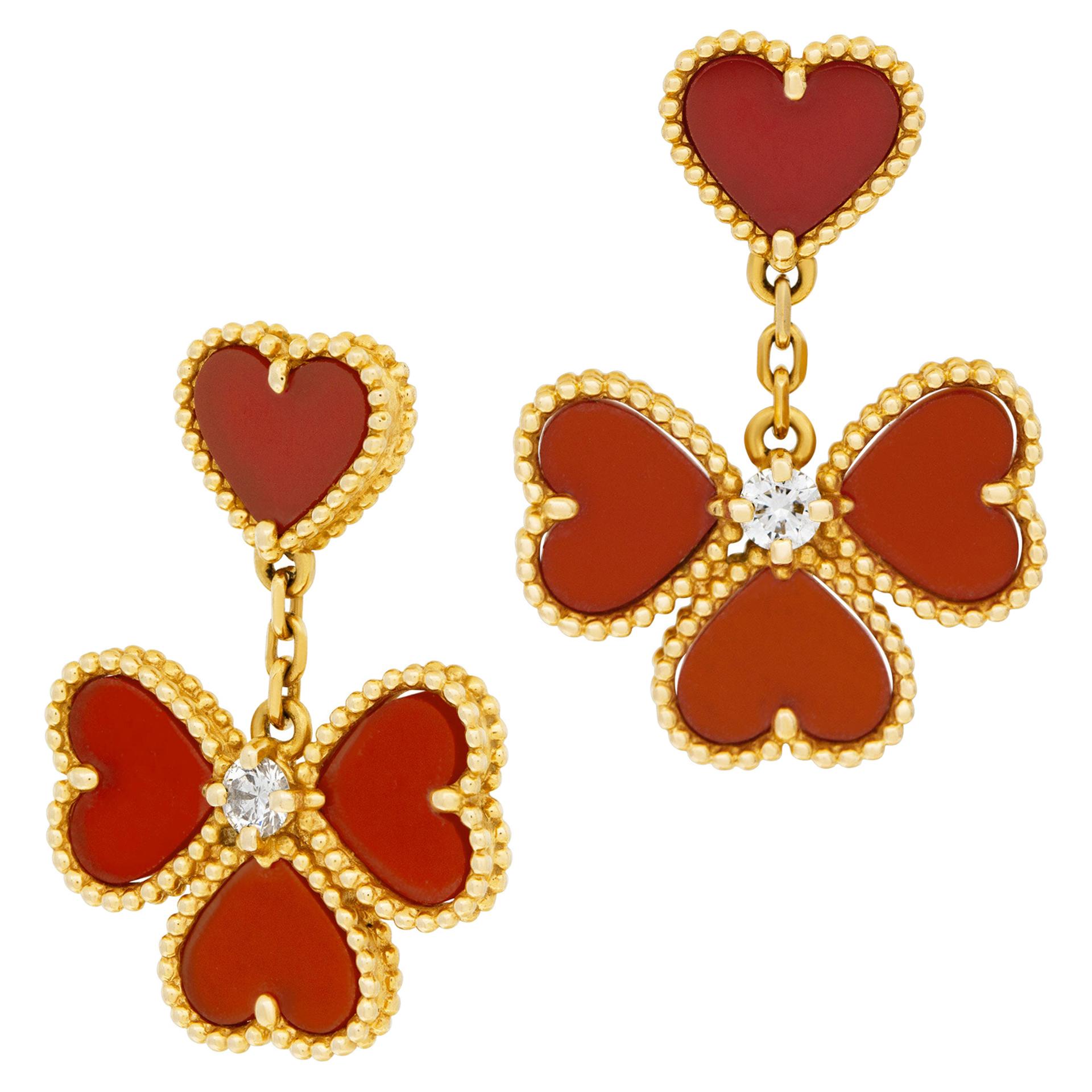 Van Cleef & Arpels Sweet Alhambra Effeuillage Drop Earrings Wirh Red Carnelian