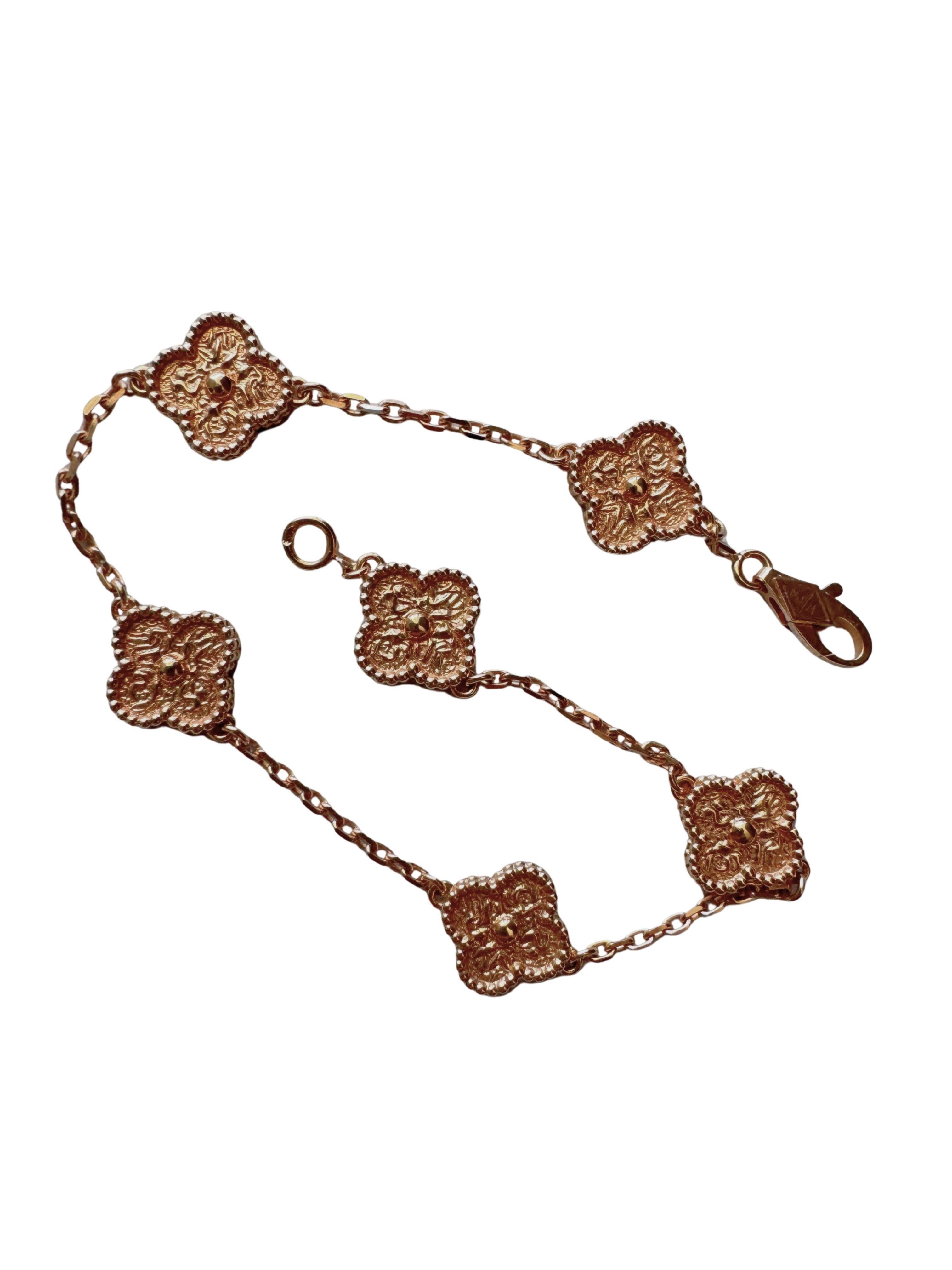 Femenino o masculino Van Cleef & Arpels Dulce Alhambra Martillado Triturado 6 Motivos Pulsera de Oro Rosa en venta