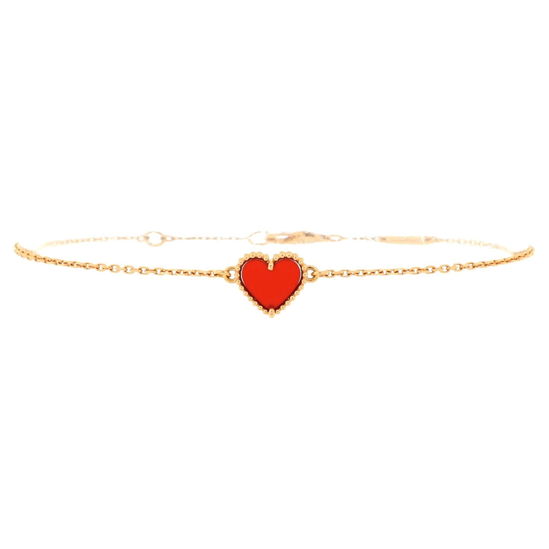 Van Cleef & Arpels Sweet Alhambra Heart Bracelet 18K Rose Gold with Carne