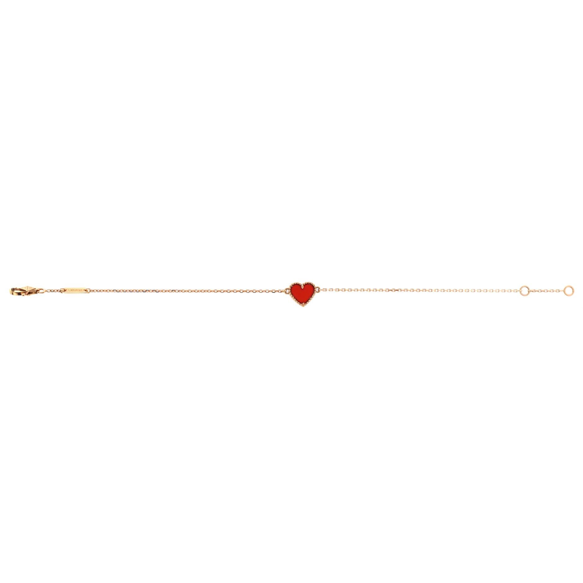 Women's Van Cleef & Arpels Sweet Alhambra Heart Bracelet 18k Rose Gold with Carnelian