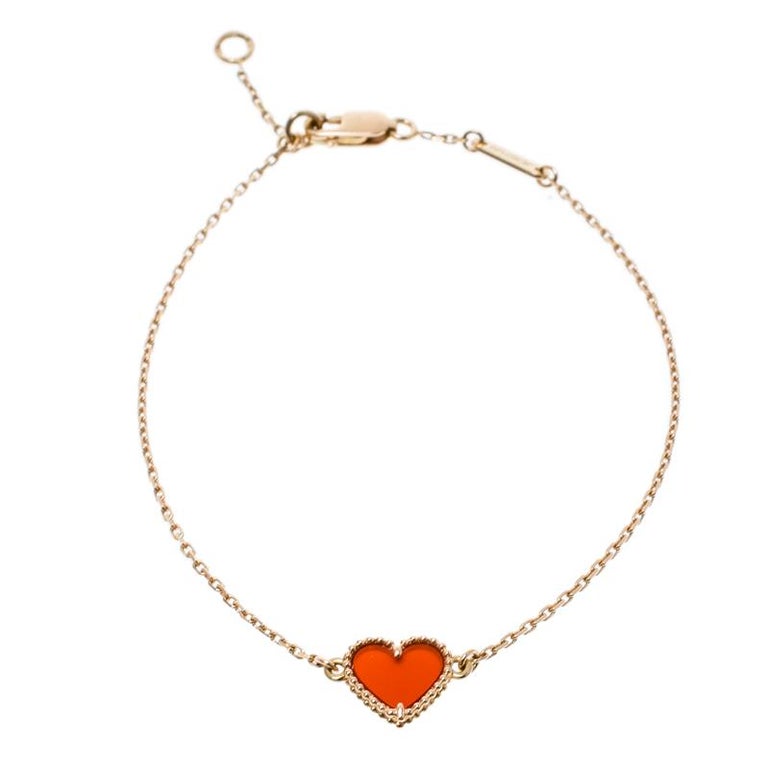 Van Cleef and Arpels Sweet Alhambra Heart Carnelian Rose Gold Bracelet