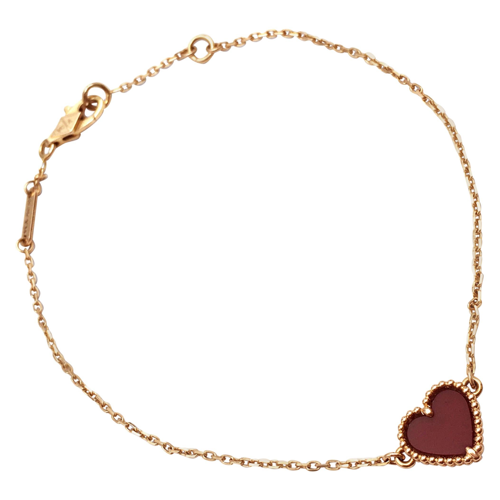 Van Cleef & Arpels 'Sweet Alhambra Heart' Gold and Carnelian Bracelet