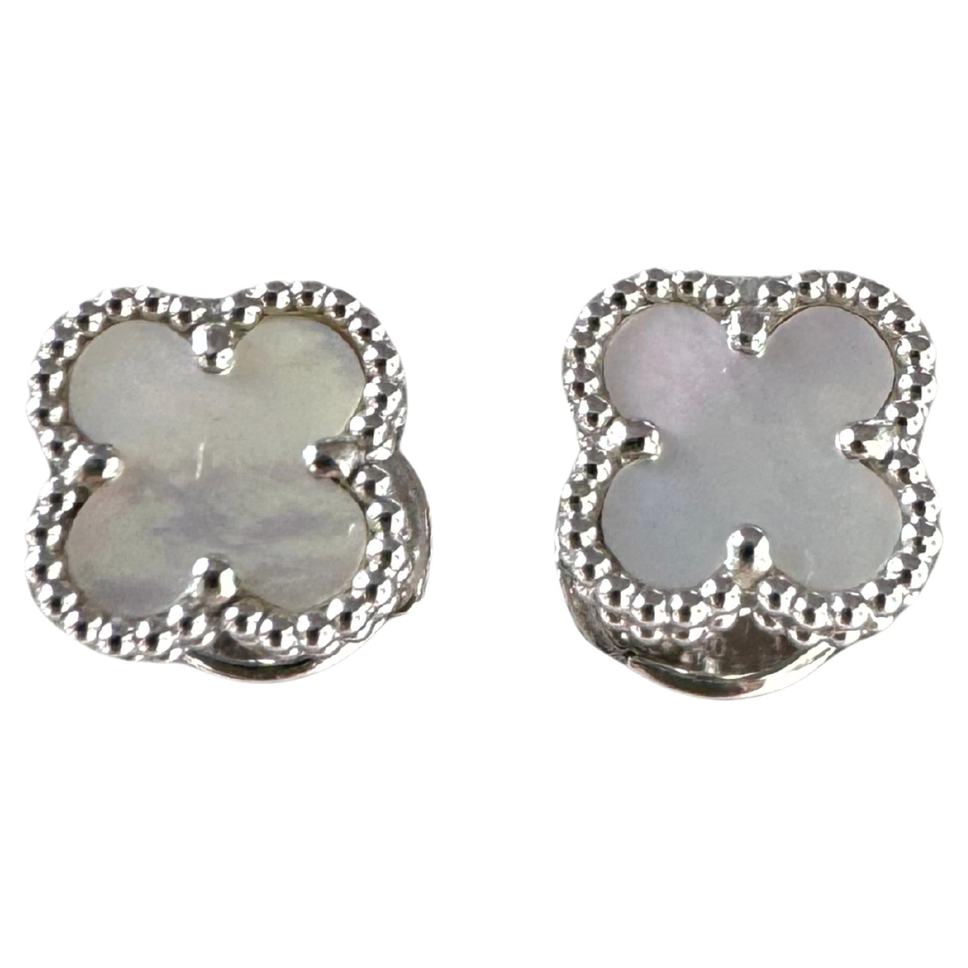 Van Cleef & Arpels Sweet Alhambra Mother of Pearl 18K White Gold Stud Earrings