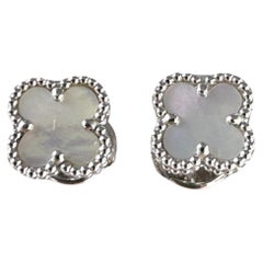 Van Cleef & Arpels Sweet Alhambra Mother of Pearl 18K White Gold Stud Earrings