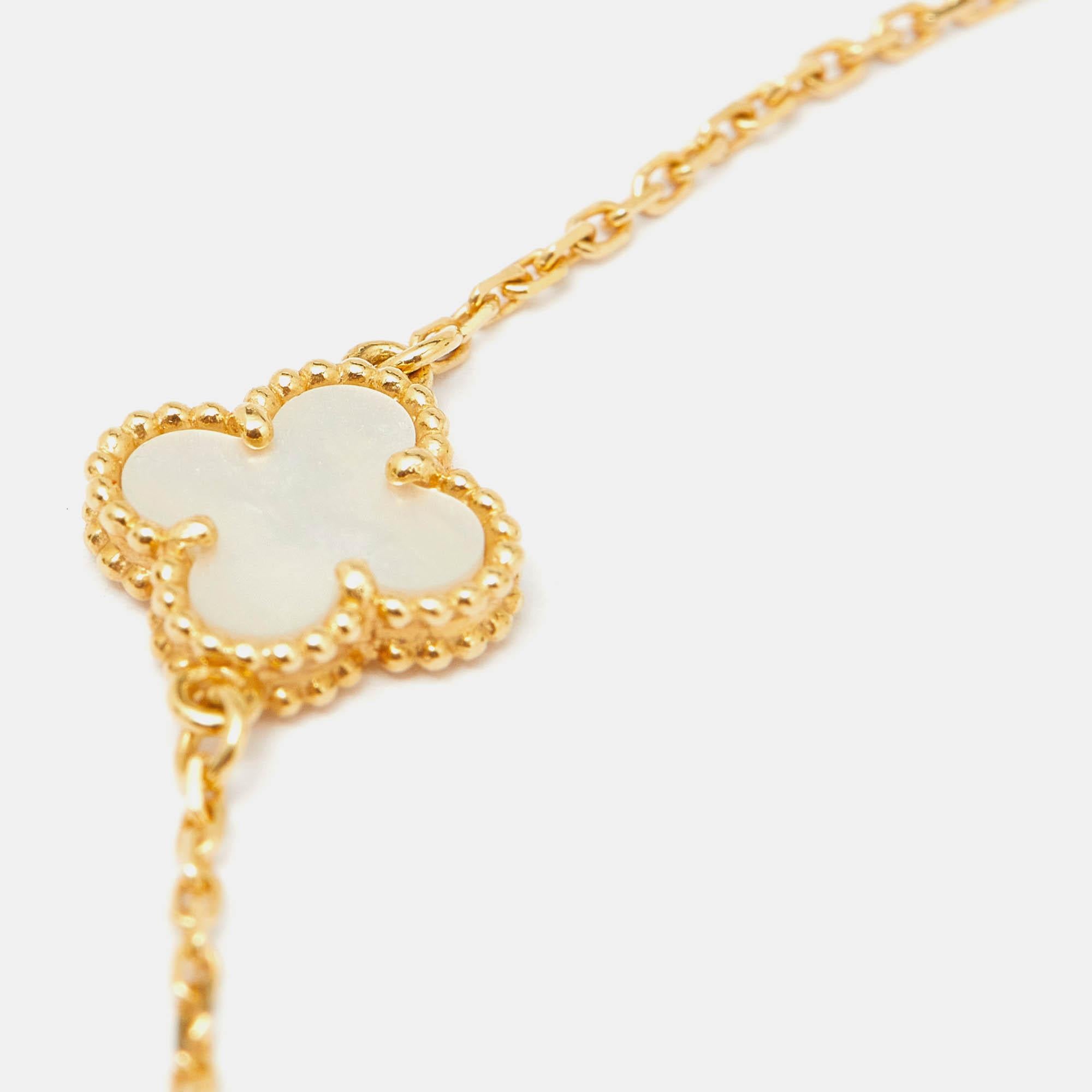 Uncut Van Cleef & Arpels Sweet Alhambra Mother of Pearl 18k Yellow Gold Bracelet