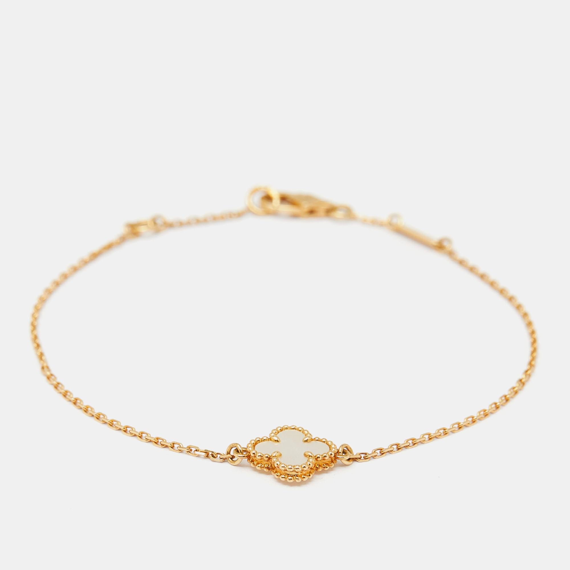 Van Cleef & Arpels Sweet Alhambra Mother of Pearl 18k Yellow Gold Bracelet 2