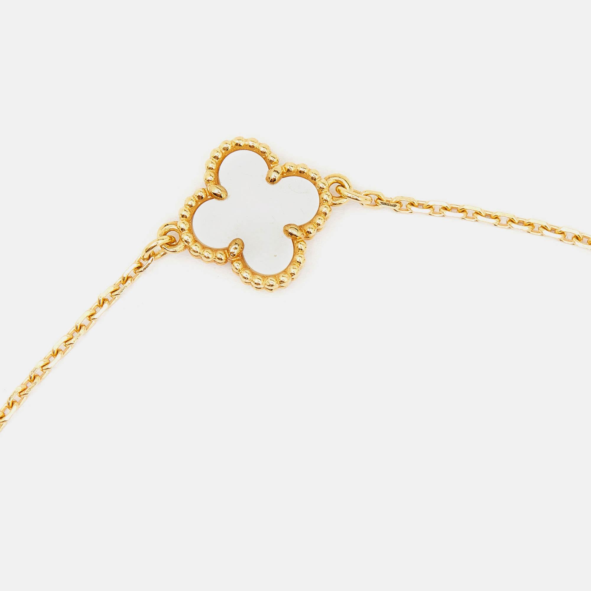 Van Cleef & Arpels Sweet Alhambra Mother of Pearl 18k Yellow Gold Bracelet 4