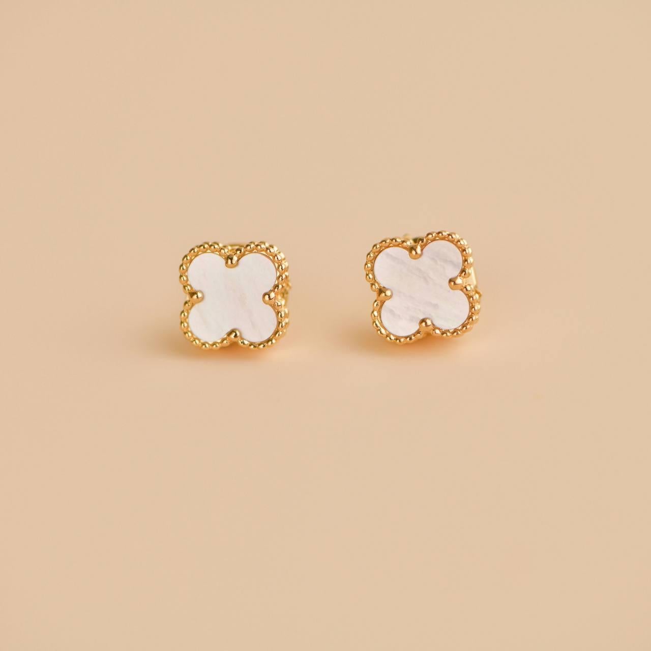 Women's or Men's Van Cleef & Arpels Sweet Alhambra Mother of Pearl 18K Yellow Gold Earrings