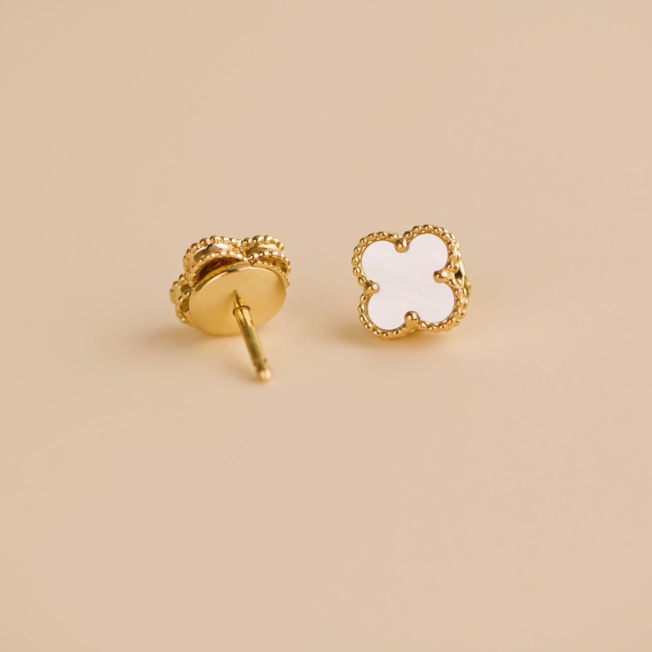Van Cleef & Arpels Sweet Alhambra Mother of Pearl 18K Yellow Gold Earrings 1