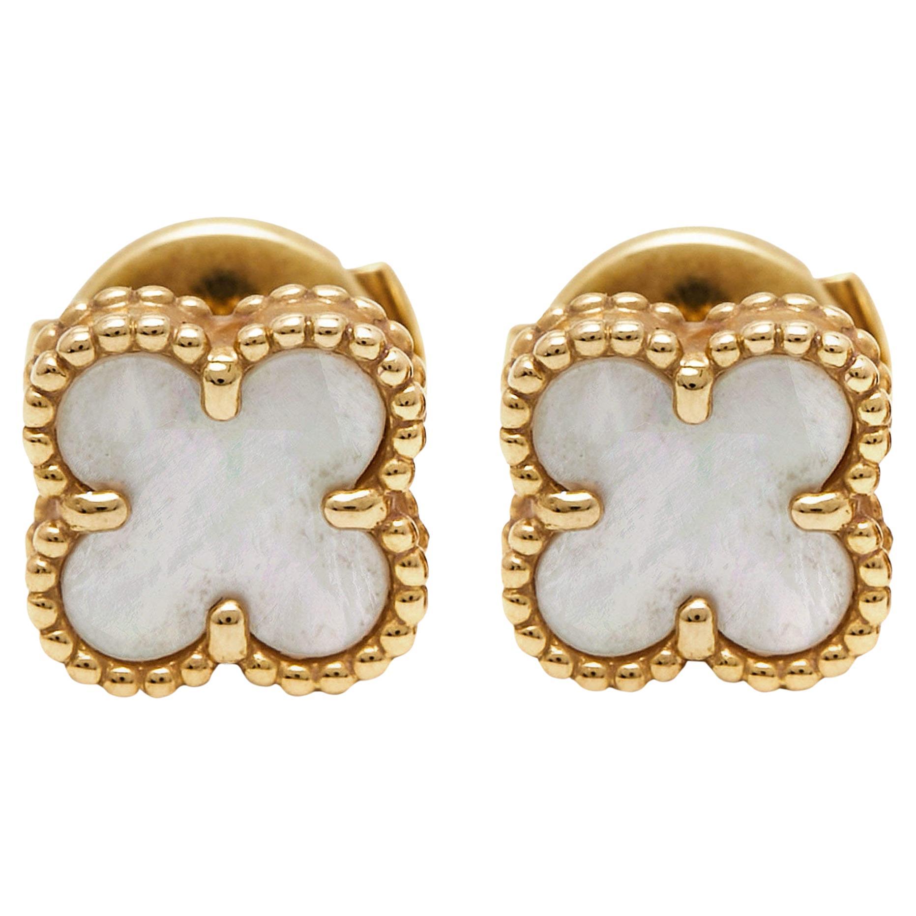 Van Cleef & Arpels Sweet Alhambra Mother of Pearl 18k Yellow Gold Earrings
