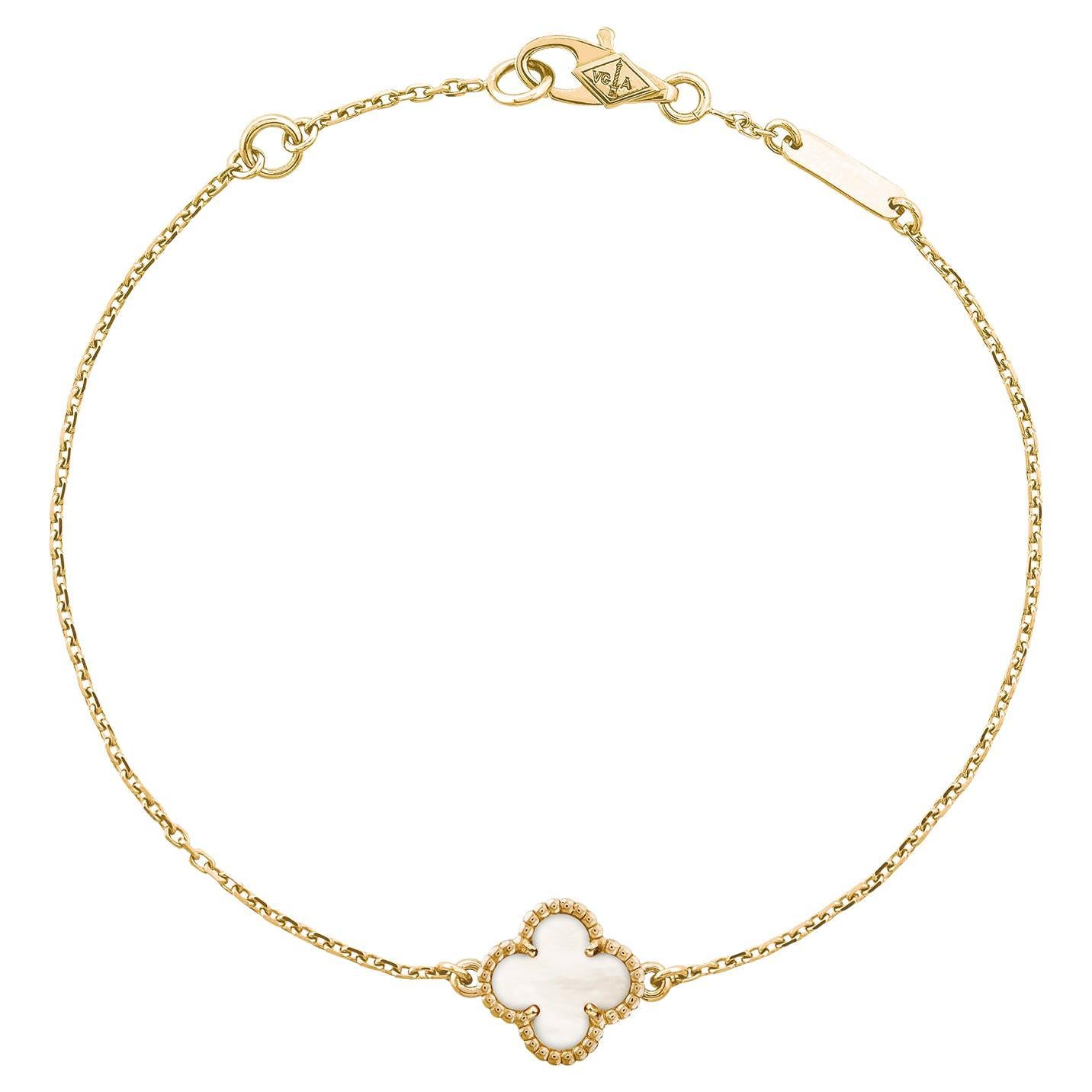 Van Cleef 
Arpels Sweet Alhambra Mother Of Pearl Bracelet In 18K Yellow Gold For Sale