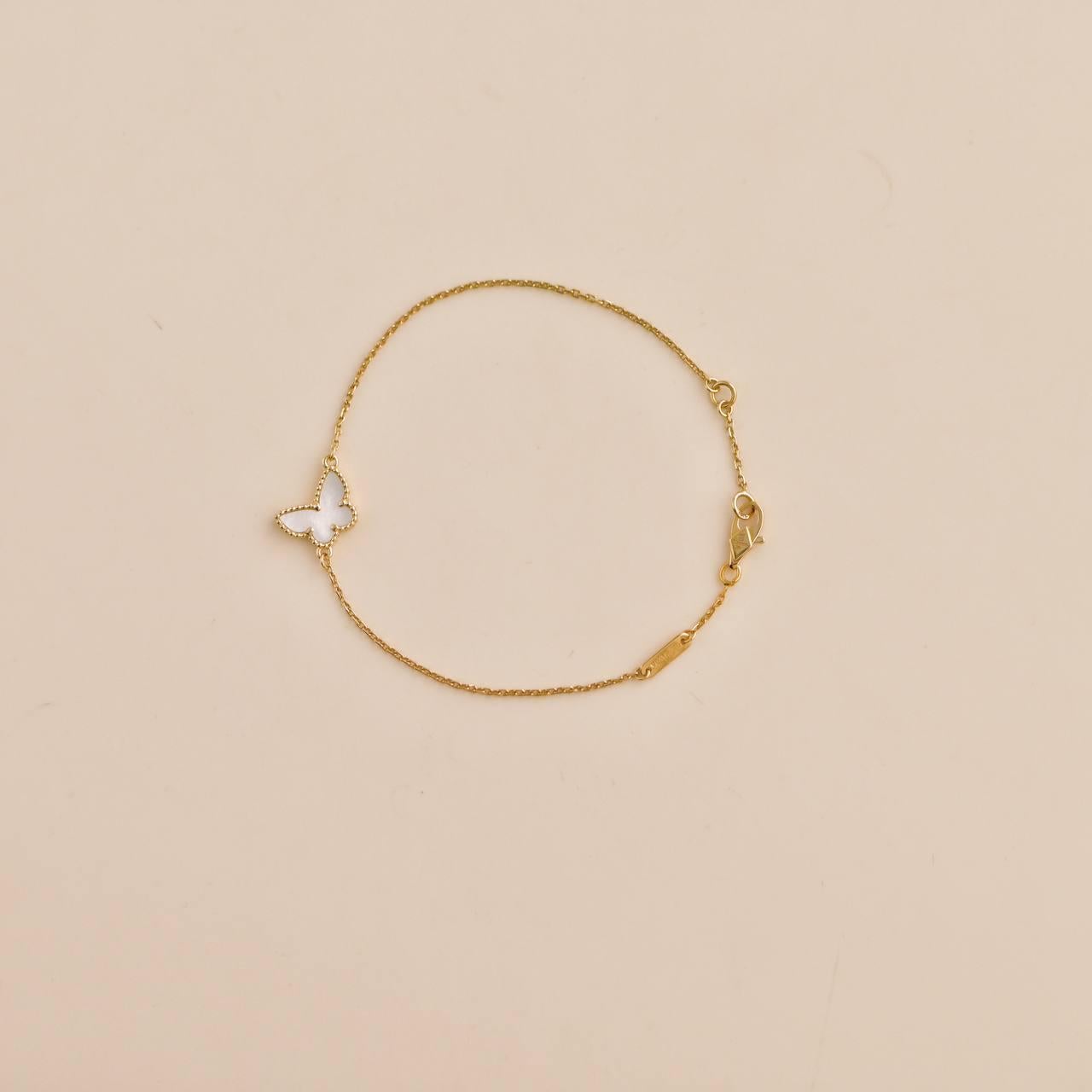 Uncut Van Cleef & Arpels Sweet Alhambra Mother of Pearl Butterfly Yellow Gold Bracelet
