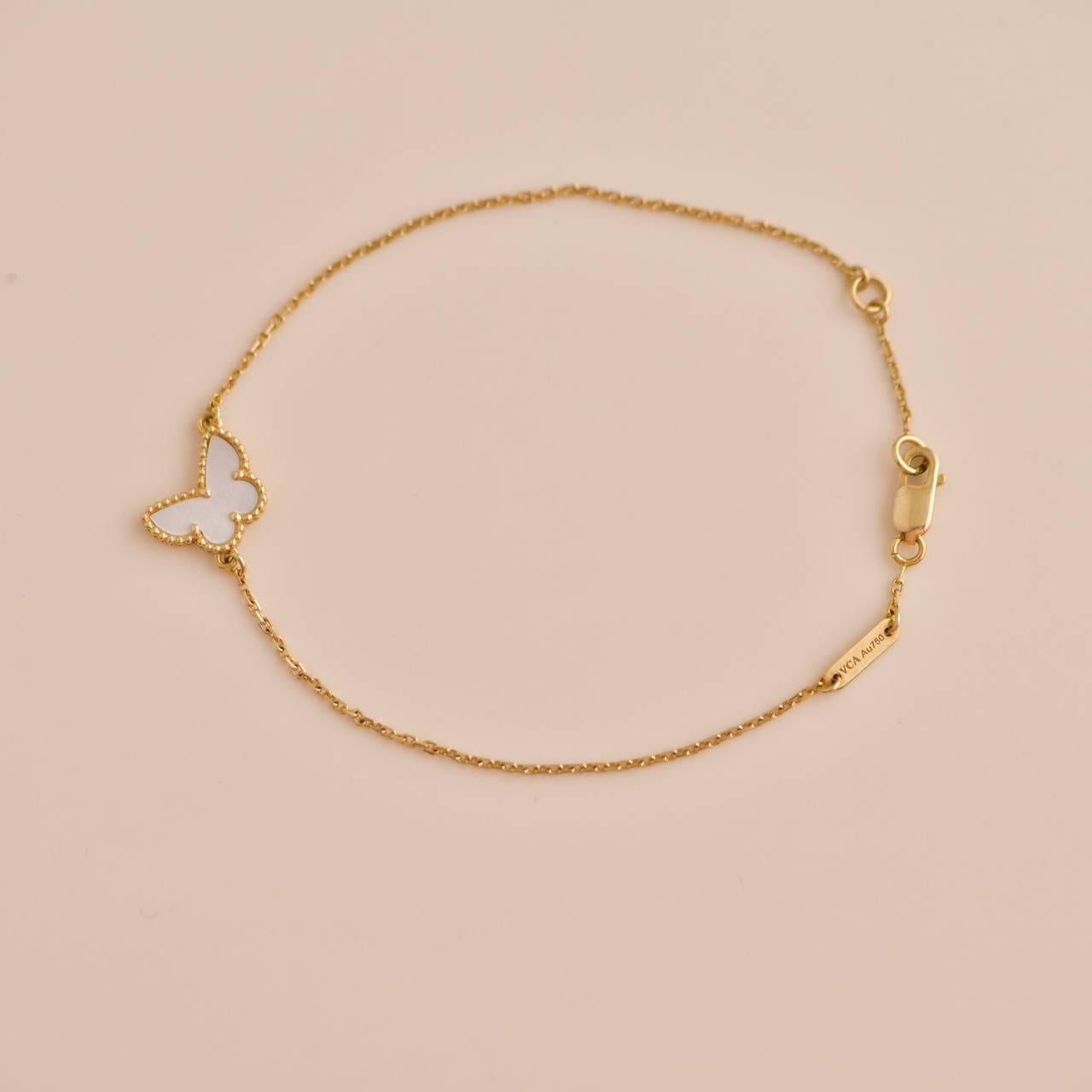 Uncut Van Cleef & Arpels Sweet Alhambra Mother-of-Pearl Butterfly Yellow Gold Bracelet