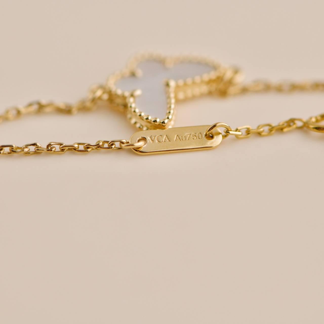 Van Cleef & Arpels Sweet Alhambra Mother of Pearl Butterfly Yellow Gold Bracelet 2