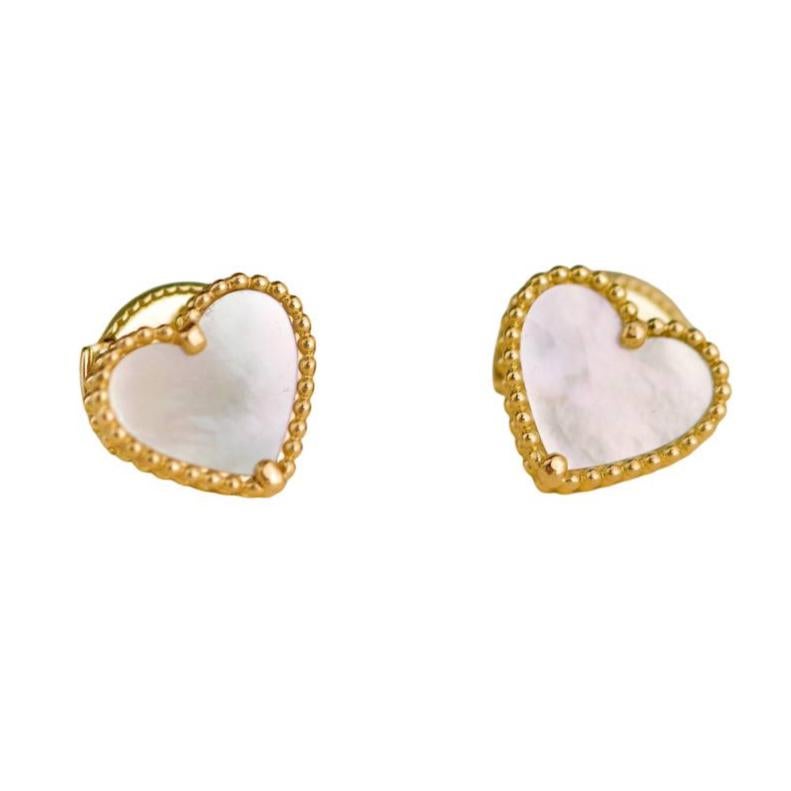 Van Cleef & Arpels Sweet Alhambra Mother of Pearl Heart 18K Yellow Gold Earrings