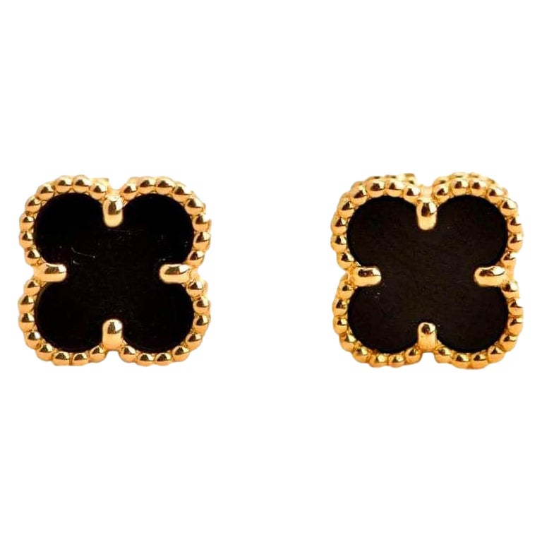 Van Cleef & Arpels Sweet Alhambra Onyx 18k Yellow Gold Earstuds
