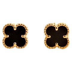 Van Cleef & Arpels Sweet Alhambra Onyx 18k Yellow Gold Earstuds