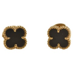 Van Cleef & Arpels Sweet Alhambra Onyx 18k Yellow Gold Earstuds