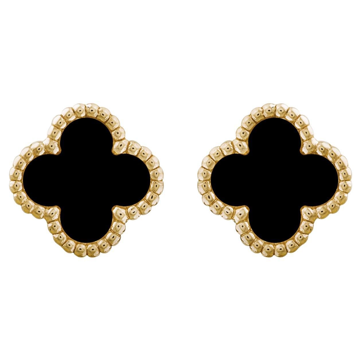 Van Cleef & Arpels Sweet Alhambra Onyx Earstuds Large Model 18K Yellow Gold
