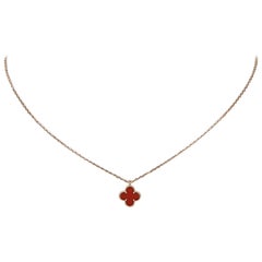 Van Cleef & Arpels Sweet Alhambra Red Carnelian Quatrefoil Pendant Se