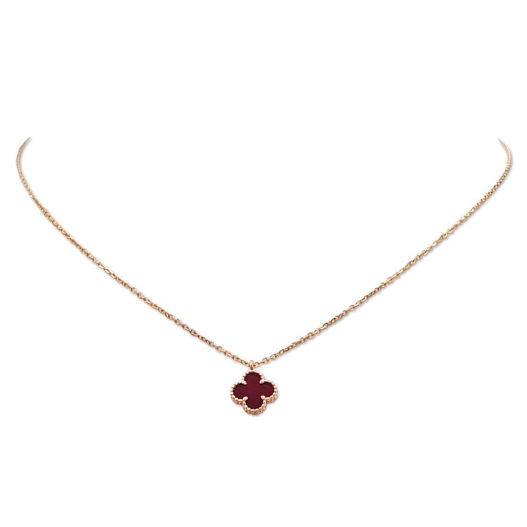 Van Cleef & Arpels Magic Alhambra Pendant 1 Motif Custom Made in 18K Rose  Gold set with Carnelian and Prince Edition