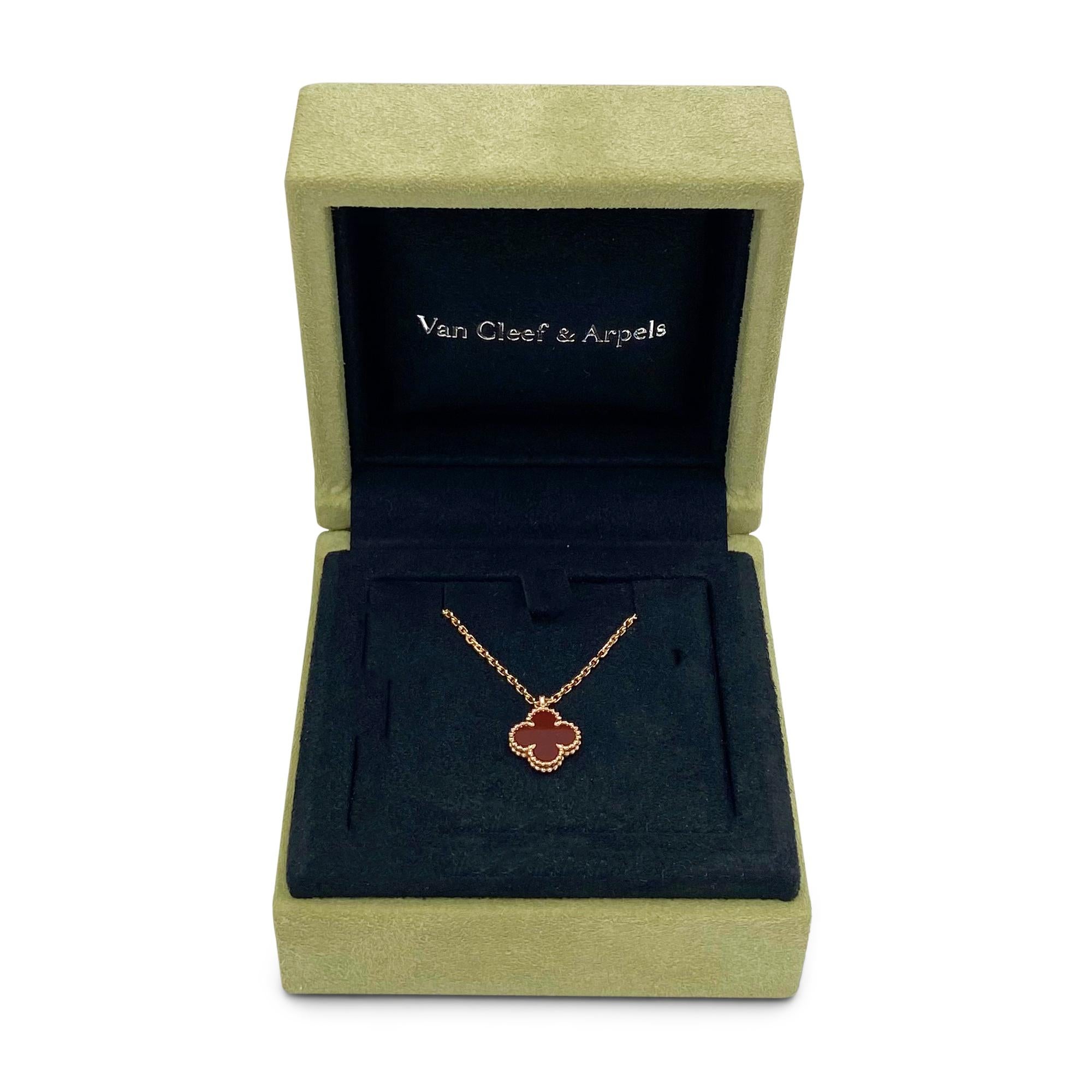 Van Cleef & Arpels Sweet Alhambra Rose Gold Carnelian Pendant In Excellent Condition In New York, NY