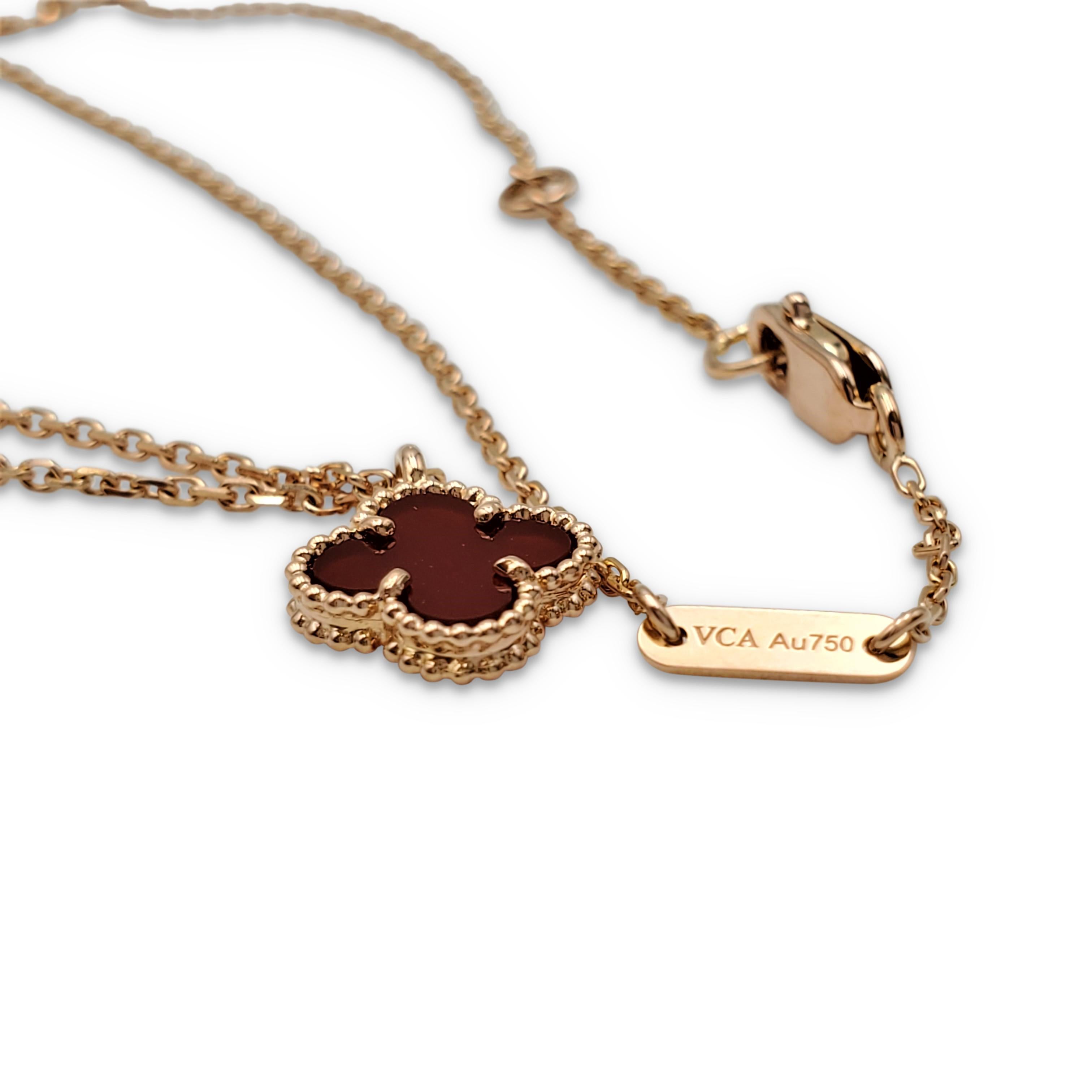 Van Cleef Arpels Sweet Alhambra Rose Gold Carnelian Pendant Necklace