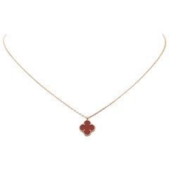 Van Cleef & Arpels 'Sweet' Alhambra Rose Gold Carnelian Pendant Necklace