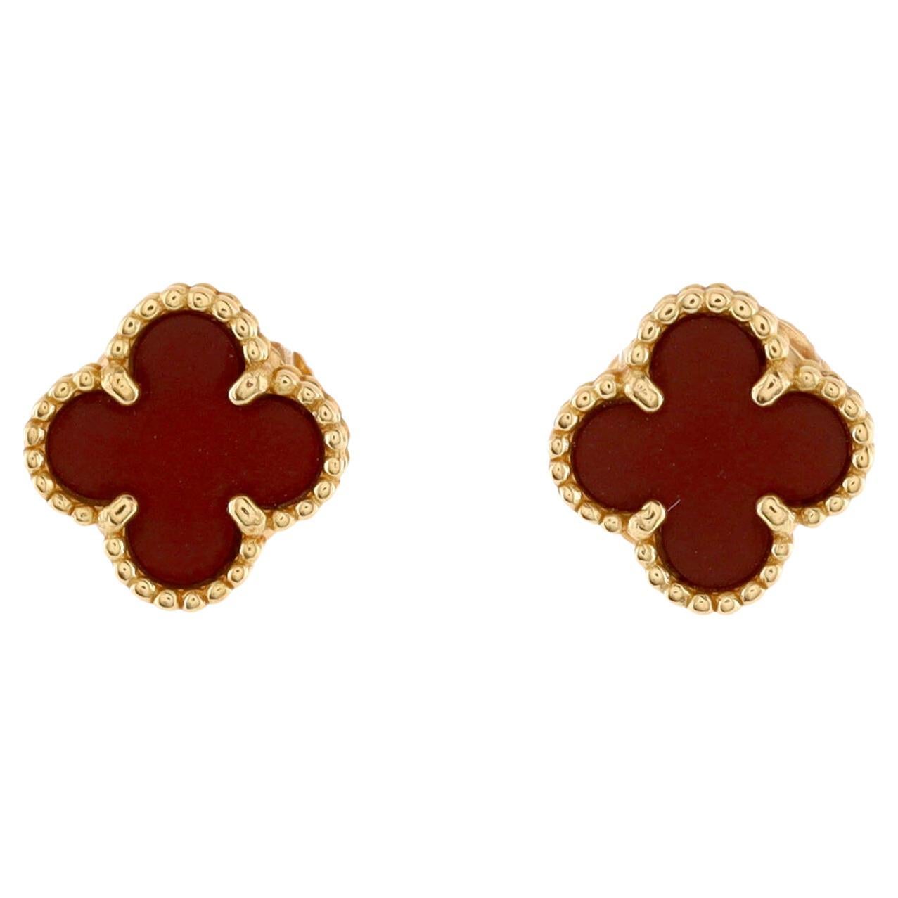 Van Cleef & Arpels Sweet Alhambra Stud Earrings 18K Rose Gold and Carnelian