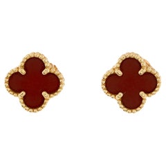 Van Cleef & Arpels Sweet Alhambra Stud Earrings 18K Rose Gold and Carnelian