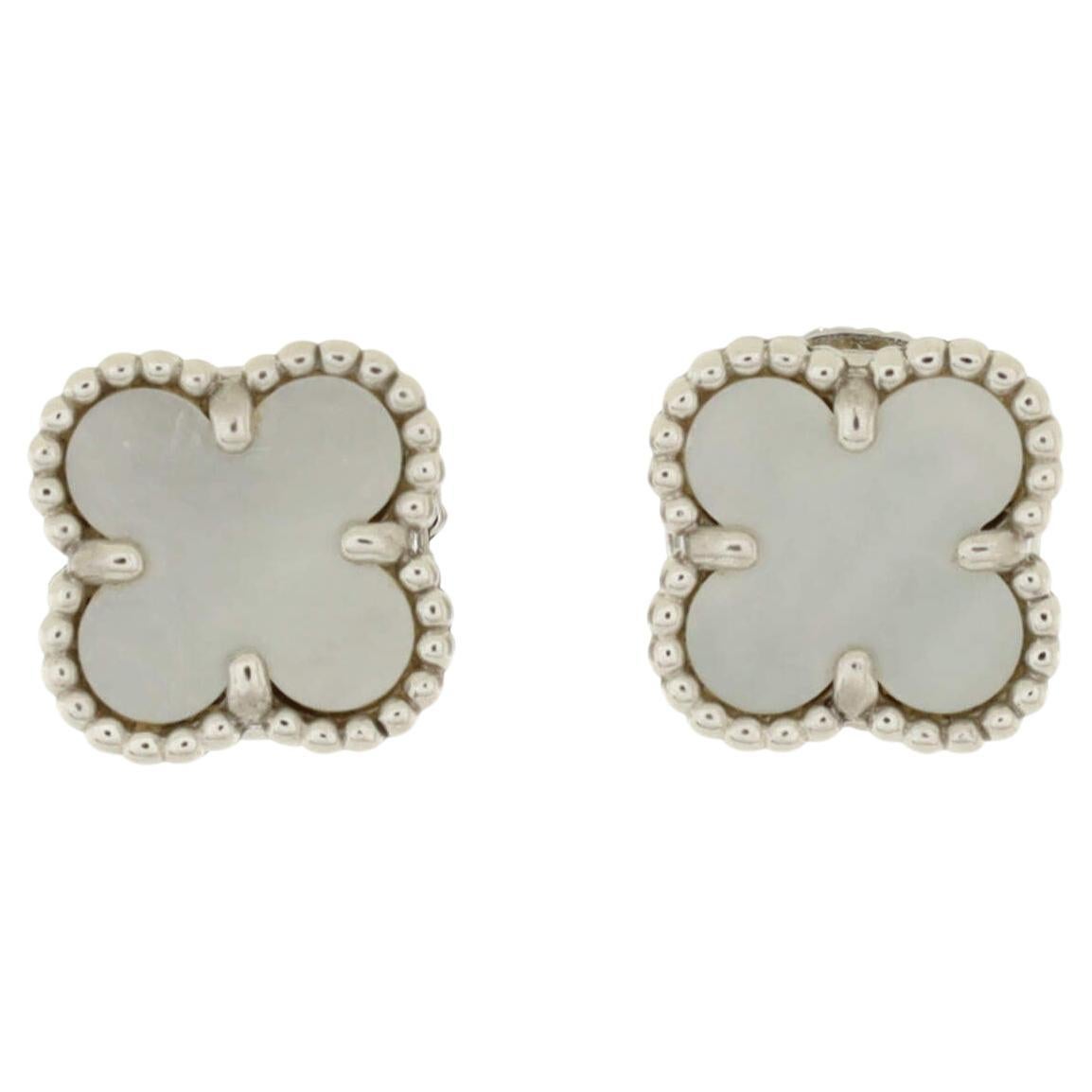 Van Cleef and Arpels Sweet Alhambra Stud Earrings 18K Yellow Gold and
