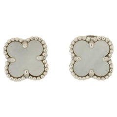 Van Cleef & Arpels Sweet Alhambra Stud Earrings 18K White Gold and Mother