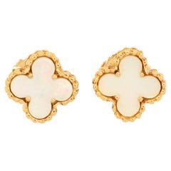 Van Cleef & Arpels Sweet Alhambra Stud Earrings 18K Yellow Gold and Mother