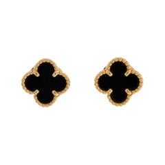 Van Cleef & Arpels Sweet Alhambra Stud Earrings 18K Yellow Gold and Onyx