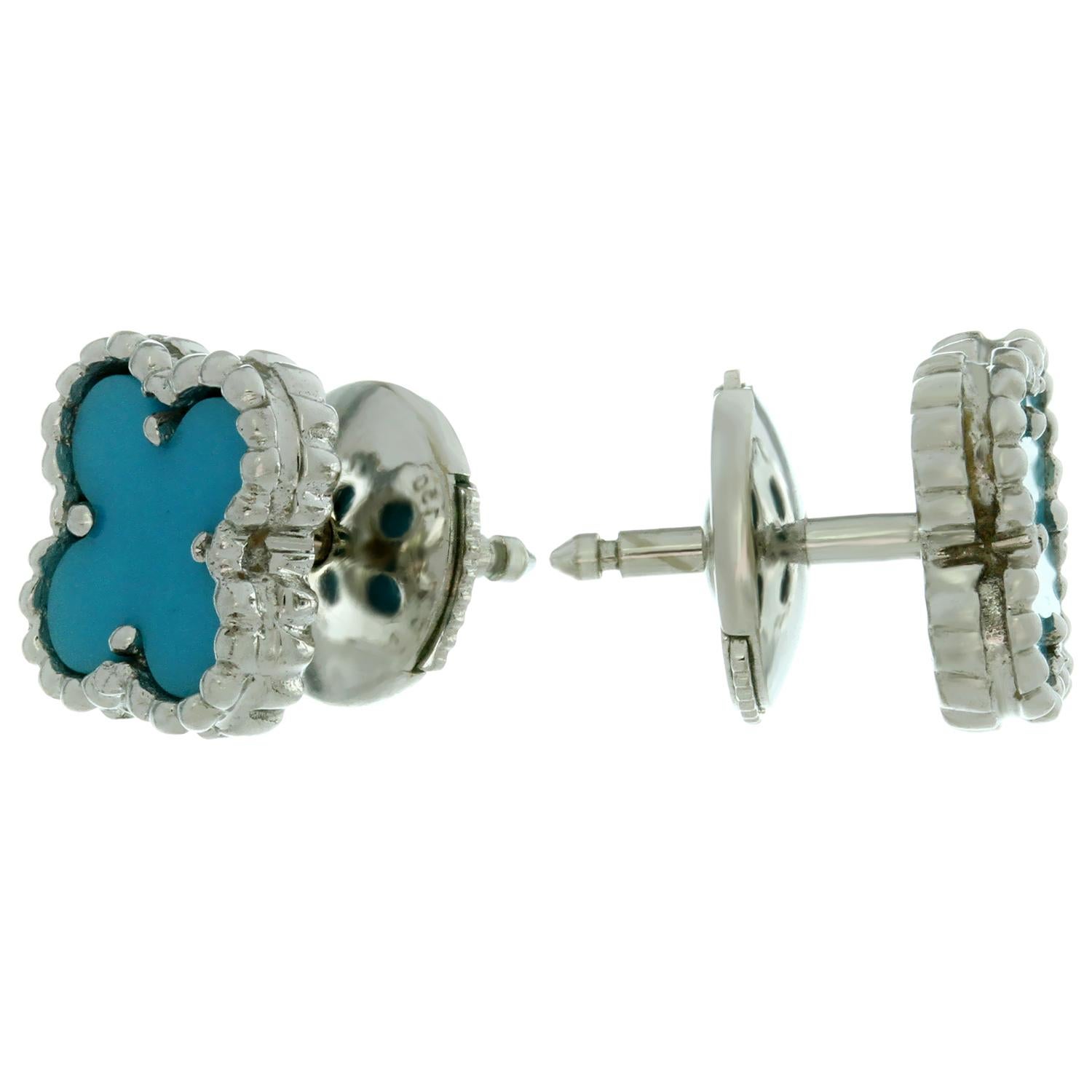 Van Cleef & Arpels Sweet Alhambra Turqouise White Gold Stud Earrings 1