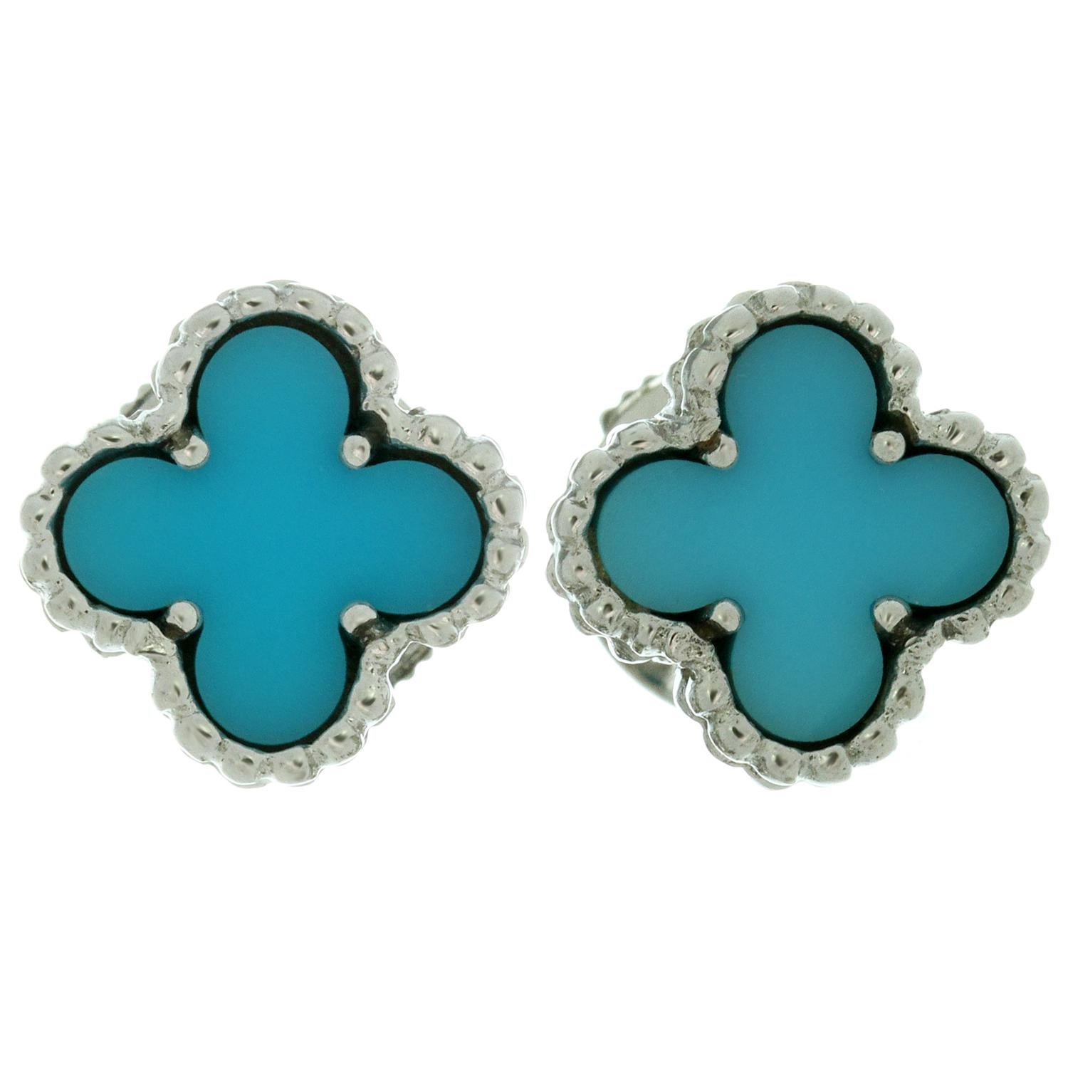 Van Cleef & Arpels Sweet Alhambra Turqouise White Gold Stud Earrings