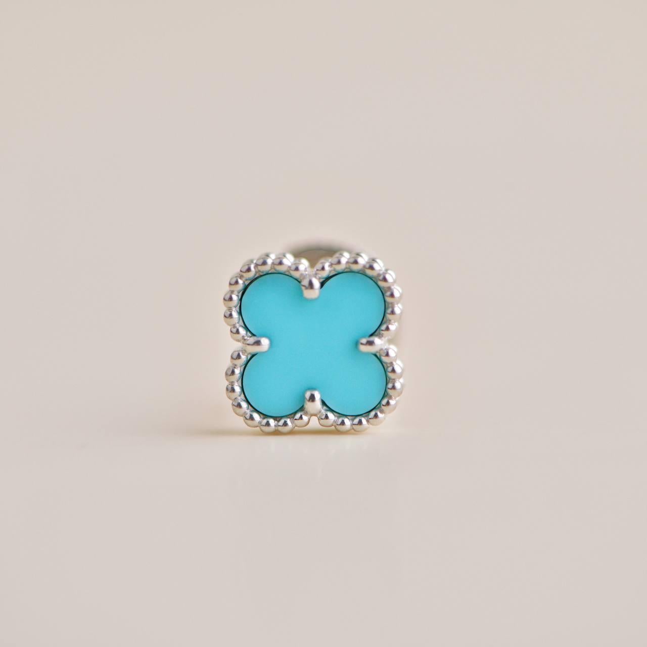 Women's or Men's Van Cleef & Arpels Sweet Alhambra Turquoise 18K White Gold Earrings