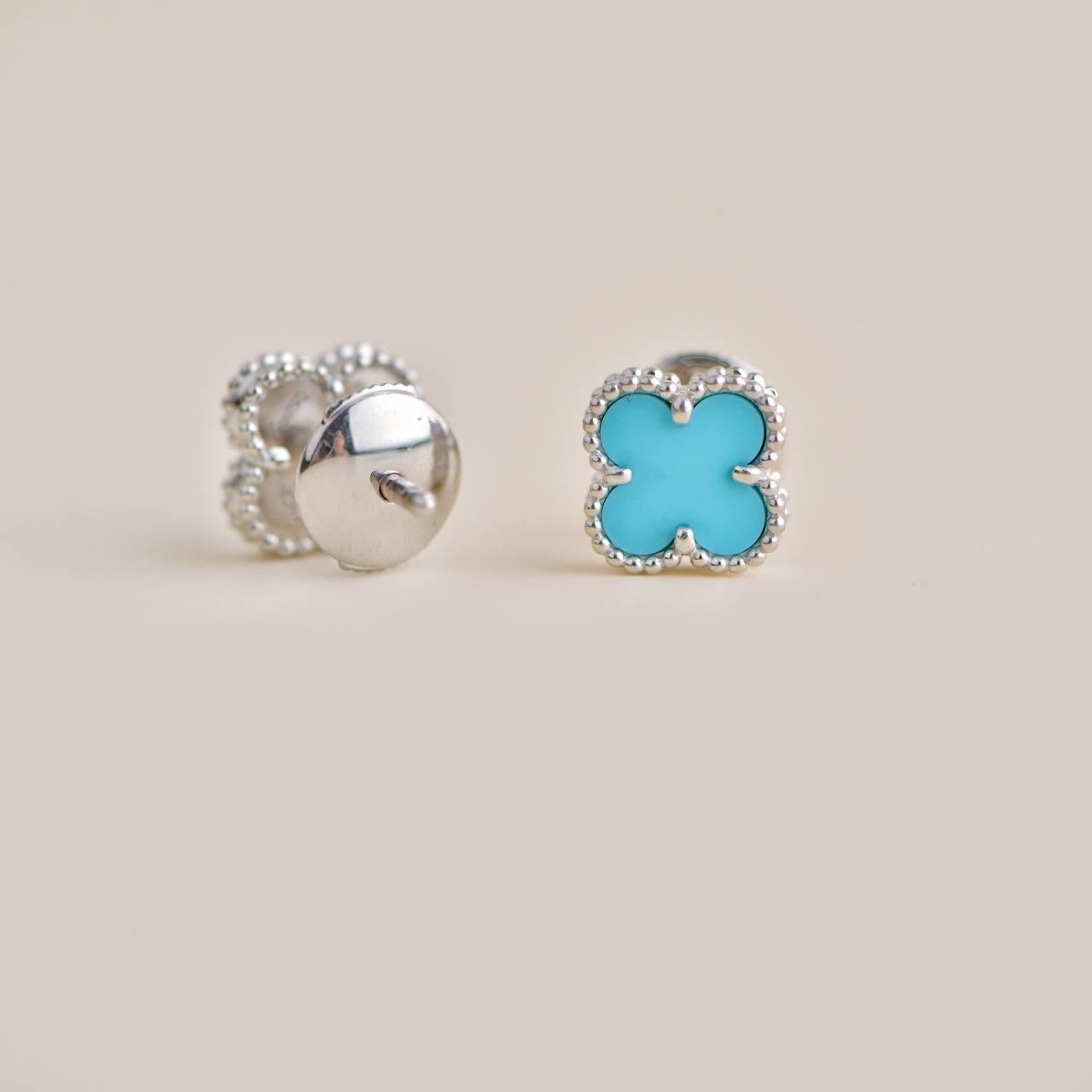 Van Cleef & Arpels Sweet Alhambra Turquoise 18K White Gold Earrings 2
